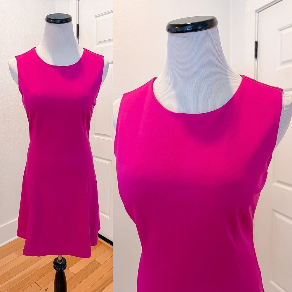 Esley short fuchsia skater style high neckline work dress M